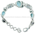 Larimar Rainbow Moonstone & Blue Topaz with 925 Silver Chain Link Bracelet